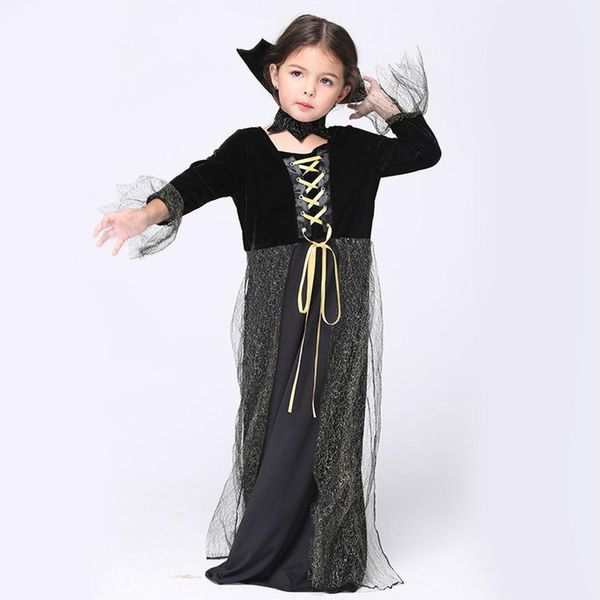 

children queen cosplay costume holiday kids performance clothing show dress halloween costumes girl drama role playing clothes, Black;red
