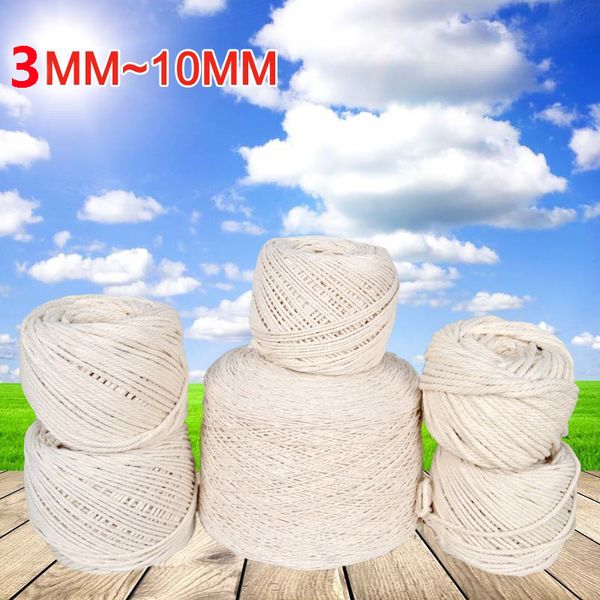 

yarn 3-10mm white cotton twisted braided cord rope diy handmade home textile accessories craft macrame string wedding decoration, Black;white