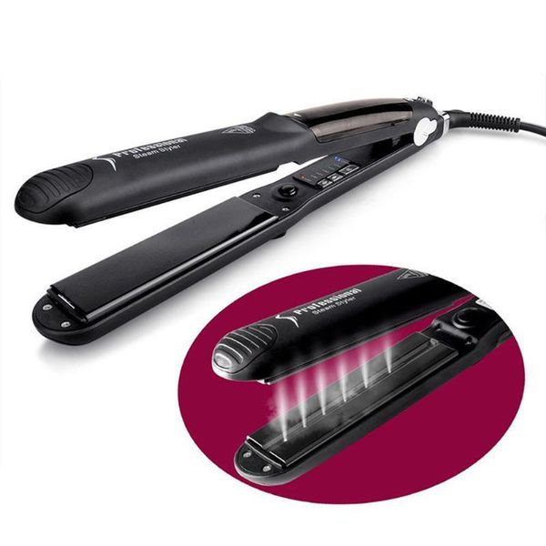 

water steam hair straightener with water and oil steam function flat iron tourmaline straightening irons hair care styling tools, Black