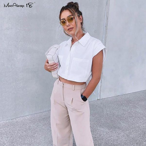 

women's blouses & shirts mnealways18 sleeveless batwing white shirt cropped woman fashion 2021 summer short sleeve drawstring arrival