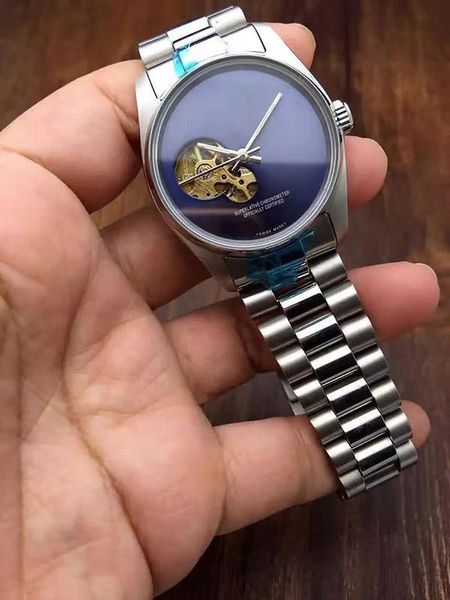 

men watches luxury watch brand stainless steel band skeleton dial mechanical automatic wristwatch business gift for mens relojes clock, Slivery;brown