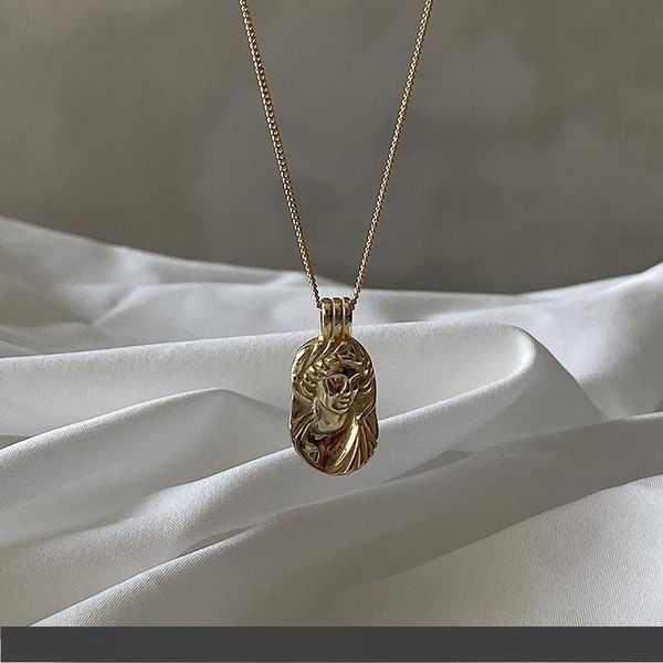 

peri'sbox oval shape carved portrait necklaces thin chain 925 sterling silver necklaces for women abstract minimalist