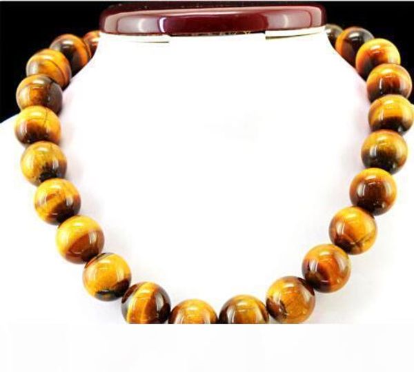 

12мм natural rich golden tiger eye необработанной круглые бусы ожерелье, Silver