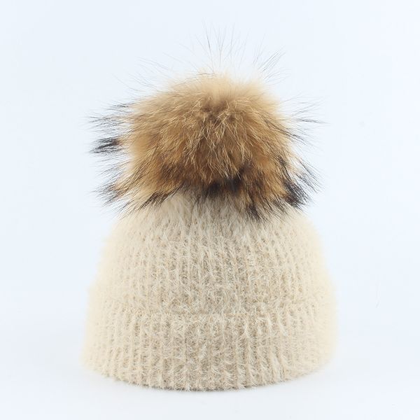 

childrens beanies fur ball knitted hat autumn and winter new mink warm curling hat boys and girls, Blue;gray