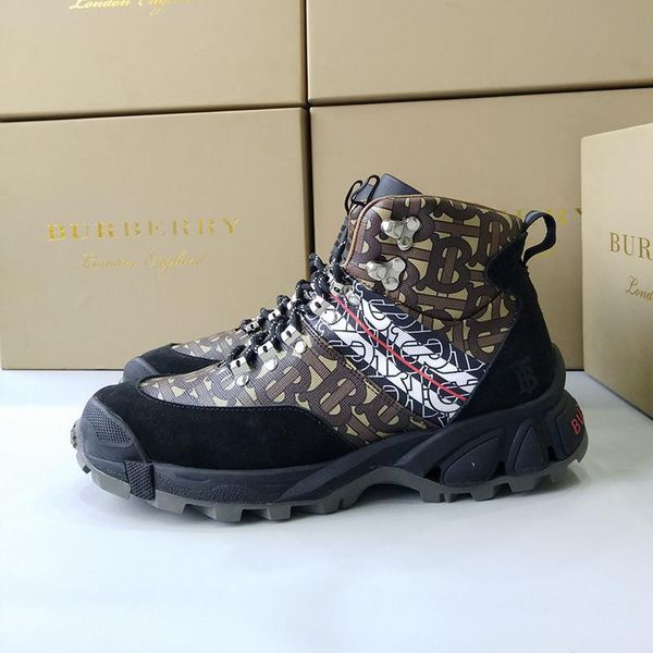 

luxury mens shoes casual outdoor hiking boots lace -up monogram stripe e -canvas tor boots chaussures pour hommes ankle boots sale mens shoe, Black