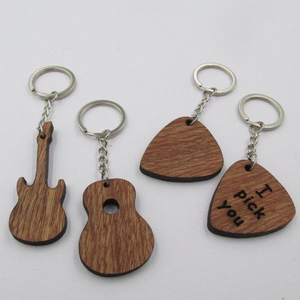 

wooden guitar keychain i pick you musician key chain gifts for music school teacher strap player, Silver