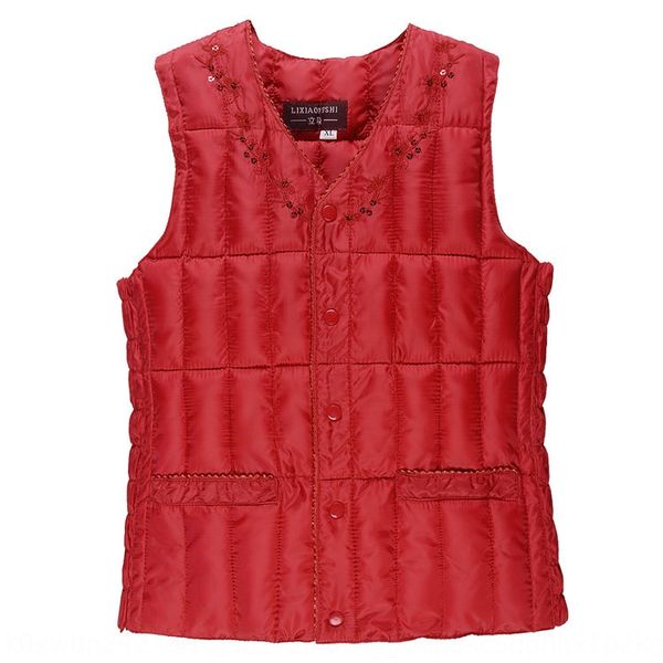 

tfhmb middle-aged and elderly women's thickened warm vest down cotton vest short v-neck waistcoat warm and lightweight mother's cl, Black;white