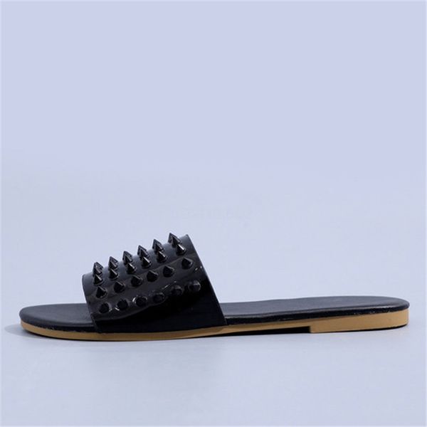 

dener rubber sandals soes slides summer beac indoor flat g sandals slippers ouse flip flops wit spike sandal 282, Black