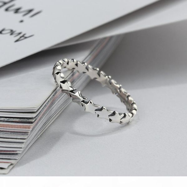 

925 sterling silver personality full stars rings girls decoration oxidized black silver ring ladies temperament ring high school ring