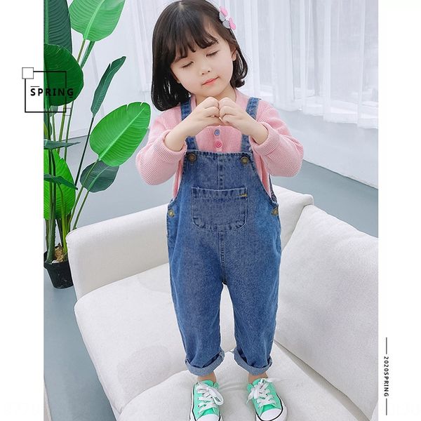 

girls' belt pants 2020 korean and children's wear jeans style children's clothing baby girl loose casual jeans fashion, Blue