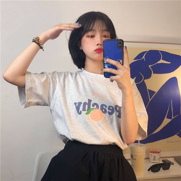 

с коротким рукавом футболки женского пальто футболка топ лето 2020 новой свободным корейским топ стиля большого размером женской одежда, White