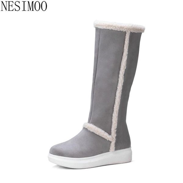 

nesimoo 2021 mid calf women boots winter keep warm zipper women shoes round toe pu leather wedge heel snow boots big size 34-43, Black