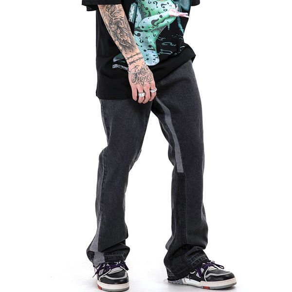 

2020 new arrivals harajuku flare pants joggers mens hip hop casual streetwear high street hipster vintage denim wide leg jeans, Black