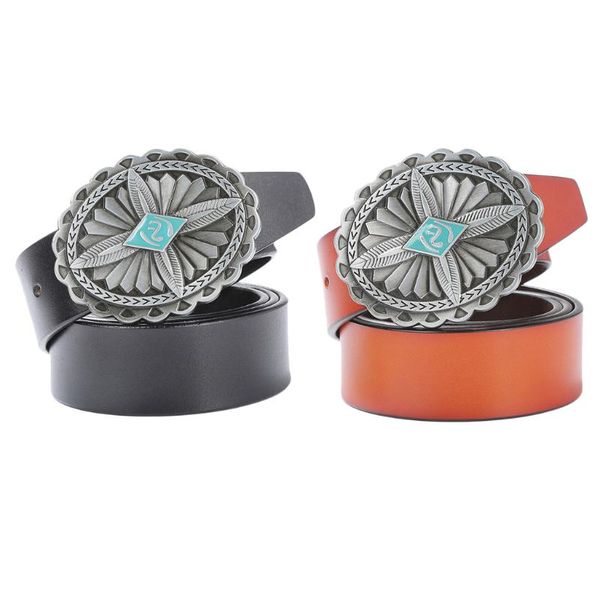 

carved leather aborigine totem belt western cowboys waistband, Black;brown