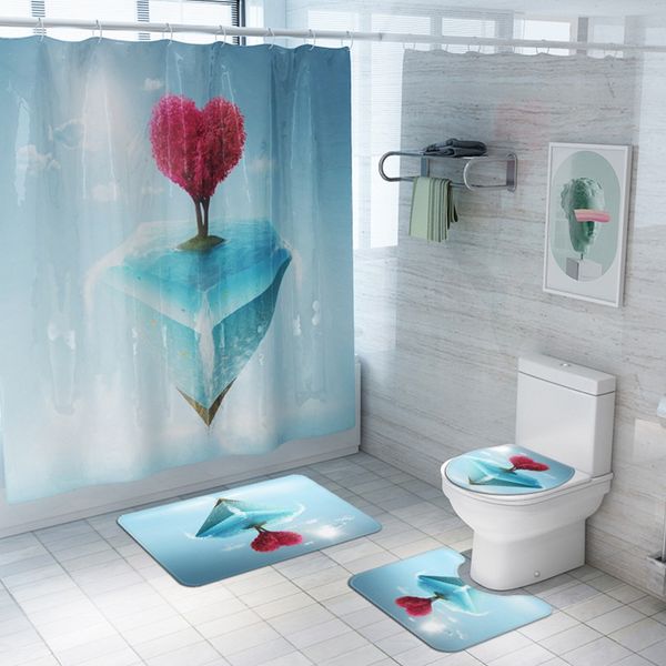 

shower curtains bathroom curtain set waterproof bath toilet cover mat non-slip rug