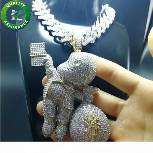 

iced out pendant luxury designer necklace hip hop jewelry mens diamond tennis chain miami cuban link bling gold designer style charms fashio, Silver