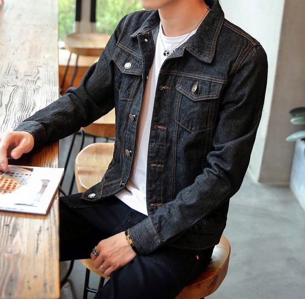 

men's jackets spring and autumn denim jacket fashion slim jeans 4xl, Black;brown