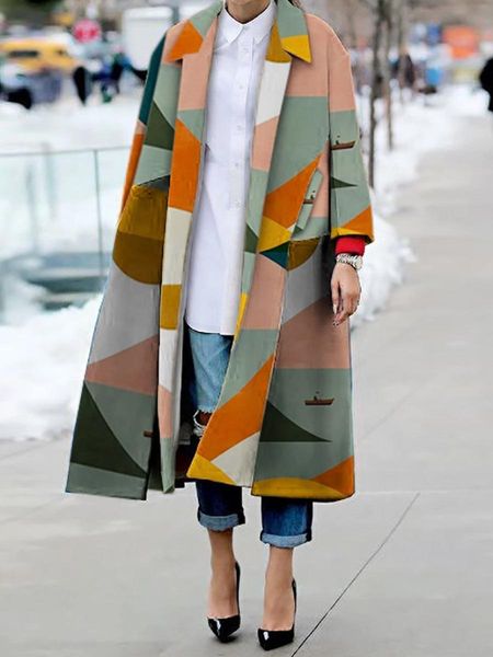 

мода зимы женщин свитер теплый дизайнер дизайн шерстяное пальто x-длинная шерсть смесь лоскутная верхняя одежда ветровки печатных ватки вско, Black