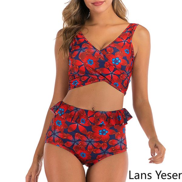 

women's swimwear large size bikini 2021 push up swimsuit female floral women ruffle set high waist bathing suits print swimming, White;black
