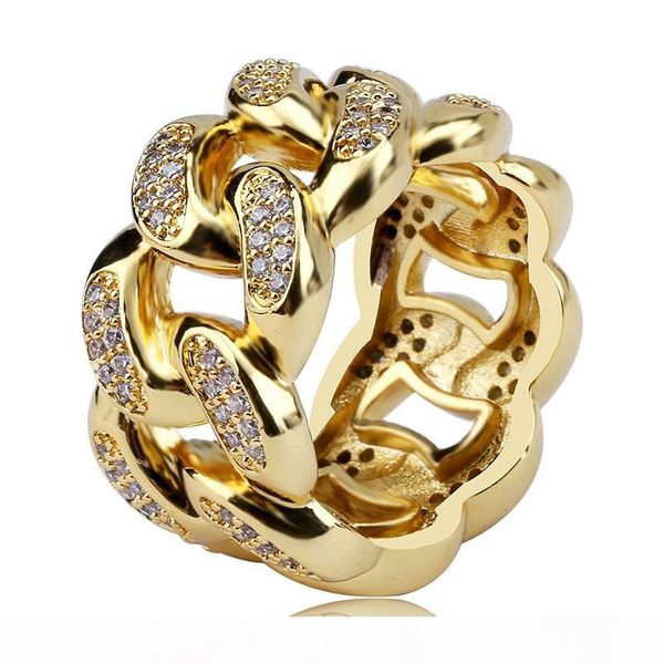 

mens gold hip hop ювелирные изделия кольцо кубинская цепь iced out кольцо новый способ золото серебряное кольцо, Silver
