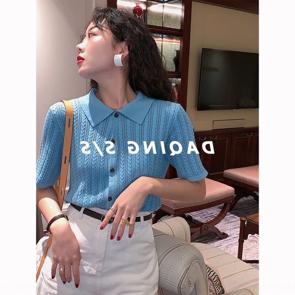 

internet celebrity same hollow polo short sleeve women's summer 2020 loose slimming ice silk knitwear knitwear cardigan, White