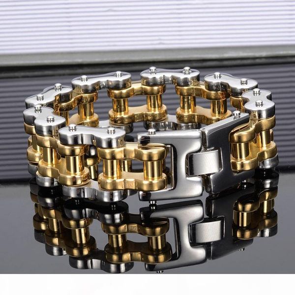 

201g heavy 18k golden bicycle chain cool man bracelet titanium steel pulseras biker style design punk wristbands brace lace, Black