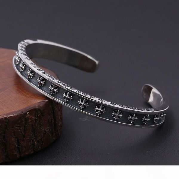 

brand new 925 sterling silver vintage american jewelry antique silver hand-made designer crosses engraved all over open bangles, Black