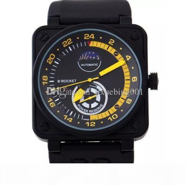 

wholesale-men's luxury sport stainless steel automatic mechanical classic br03-92 rubber brown leather strap br br01-92 watch, Black;brown