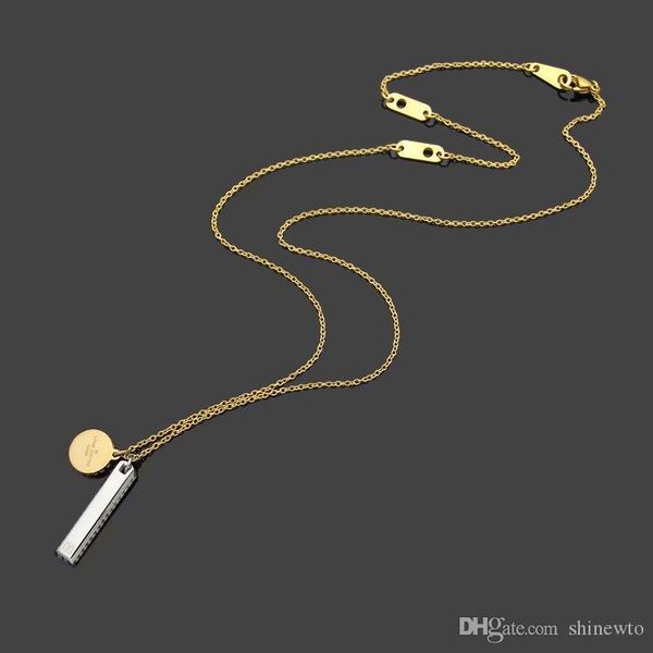 

fashion lady titanium steel v letter 18k plated gold long necklaces with double color pendants sweater chain n1, Silver