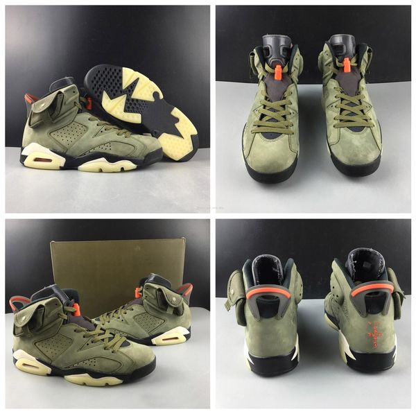 

new release travis x 6 medium olive houston men basketball shoes 6s cactus jack black-sail-university red mens designer sneakers with box, White;red