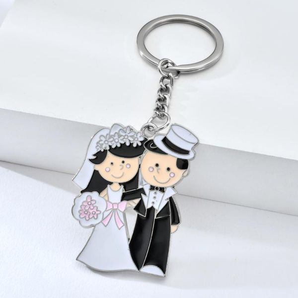 

vicney bride and groom keychain romantic lovers key chain wedding gift for girl cute keychain jewelry for key zinc holder, Silver