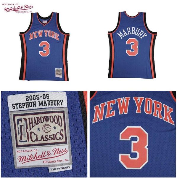 

мужской баскетбольный новый йорк никс 3 stephon марберите mitchell ness 2005-06 hardwoods classics аутентичный джерси, Black;red