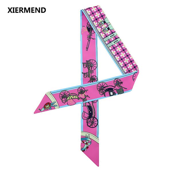 

summer new bicycle variety simulation silk scarf sunscreen beach tied bag handle ribbon hair band women skinny scarves, Blue;gray