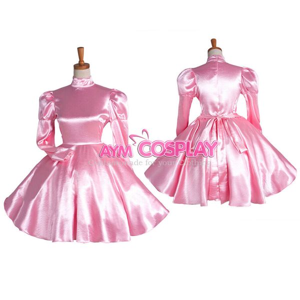 

2020 new lockable pink satin mini sissy maid dress, Black;red