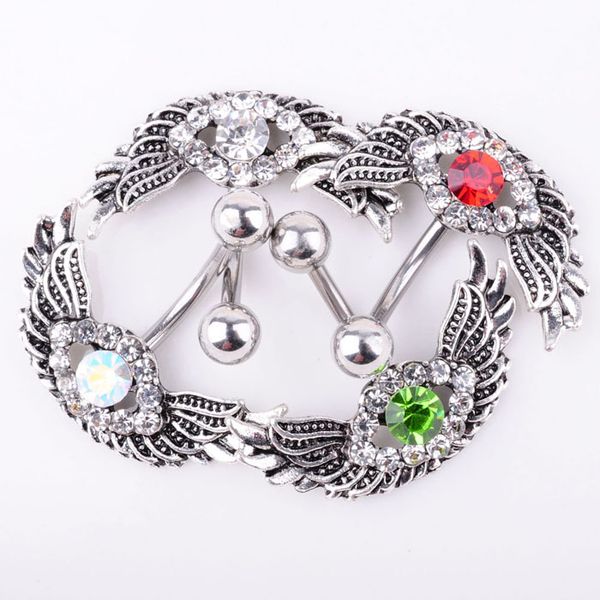 

d0736-10 ( 4 color ) mix colors wing style navel button ring piercing body jewlery 1.6*11*5/8 belly ring body jewelry, Silver