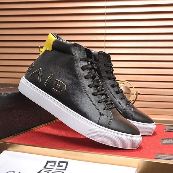 

high reverse sneakers in leather mens shoes autumn and winter fashion shoes lace -up plus size casual men shoes drop ship, Black