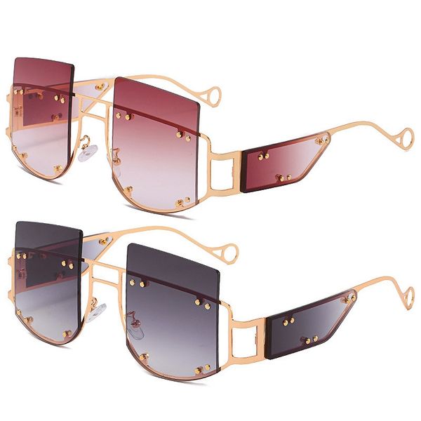 

hollow lens oversized women sunglasses square men sun glasses gradient big frame sunglasses for female uv400 gold frame, White;black