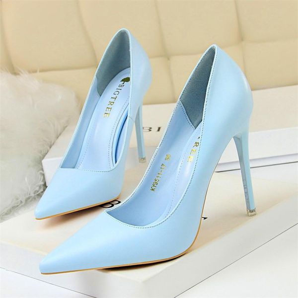 

aber soft leather shallow fashion women's high heels candy colors pointed toe women pumps show thin female office shoe, Black
