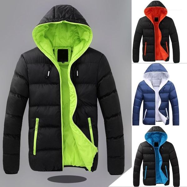 

coats fashion casual solid color male parkas winter thick mens down jackets hooded long sleeve mens, Black