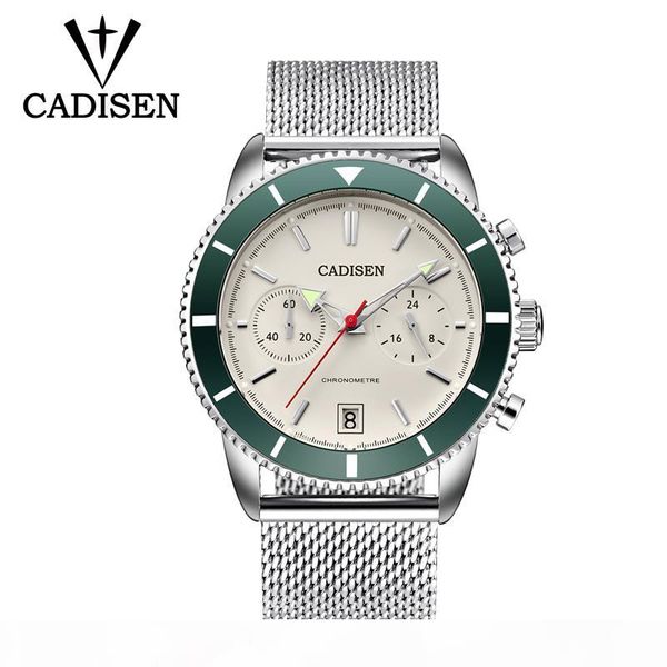 

cadisen 2019 men's watch fashion sports quartz stainless steel men's watch water meter, Slivery;brown