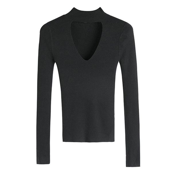

women's sweaters slim ribbed choker sweater women cut out knitted, White;black