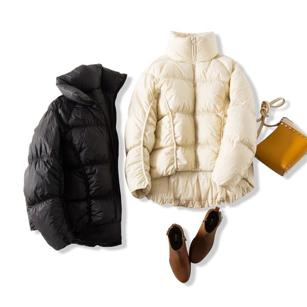 

19 зима новый стиль окружен утолщенной теплый фронт короткая спина длинная белая теплая утка вниз куртка пуховик для женщин, Black