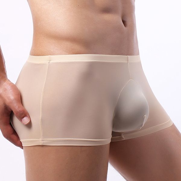 

underpants ice silk breathable underwear boxer short homme smooth u pouch cock ring man panties low rise cuecas masculina men, Black;white