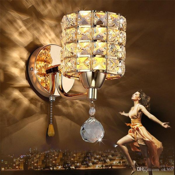 

ac85-265v pull chain switch crystal wall lamp lights modern zipper stainless steel bedside lighting wall sconces lighting fixture