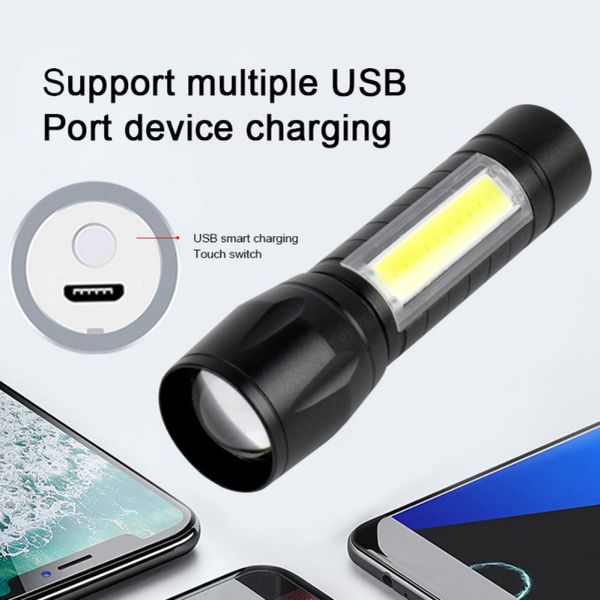 

led cob перезаряжаемый портативные лампы масштабируемого свет 3-mode usb t6 факел