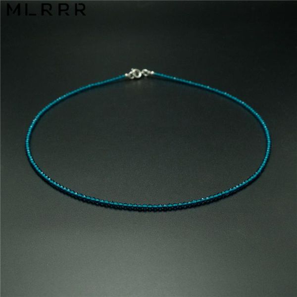 

vintage classic natural stones jewelry delicate luxurious thin 2-2.5mm blue spinels beaded strand 925 silver choker necklace