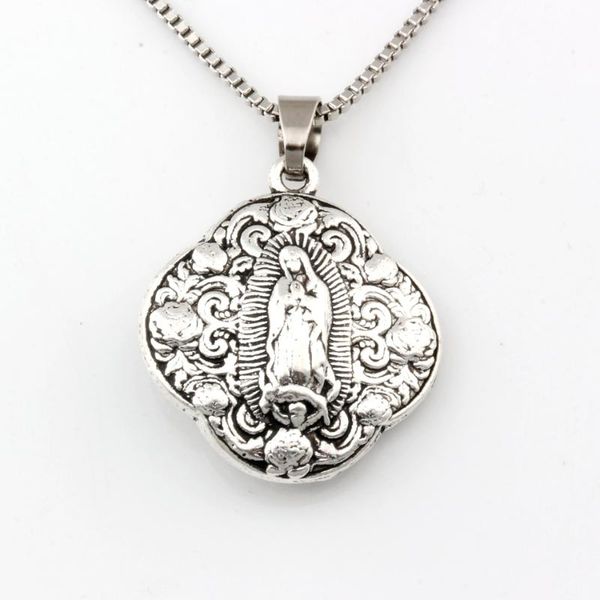 

1pcs virgin mary religion alloy charms pendant necklaces travel protection pendants necklaces 23.6inches chain, Silver