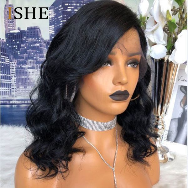 

13x6 big lace front fake scalp bleach knots 250 high density human hair wig wave remy hair natural black color for women black