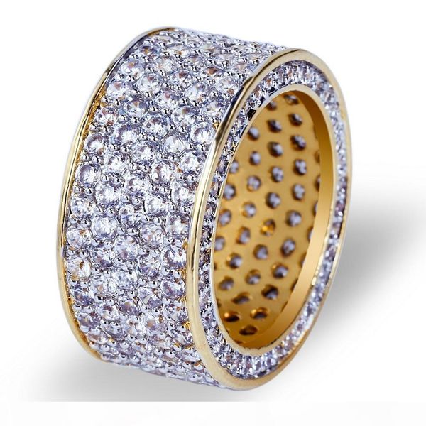 

hip hop men full cubic zirconia round rings gold plated blingbling gemstone ring fashion hiphop copper rapper jewelry rings size 7-11, Golden;silver