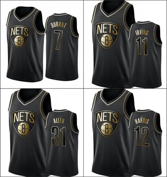 

brooklyn nets men kevin durant kyrie irving jarrett allen joe harris nba black golden edition basketball jersey